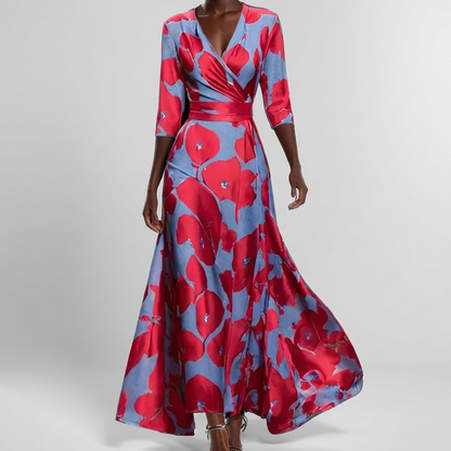 Dress with Cross V-Neck 3/4 Sleeves