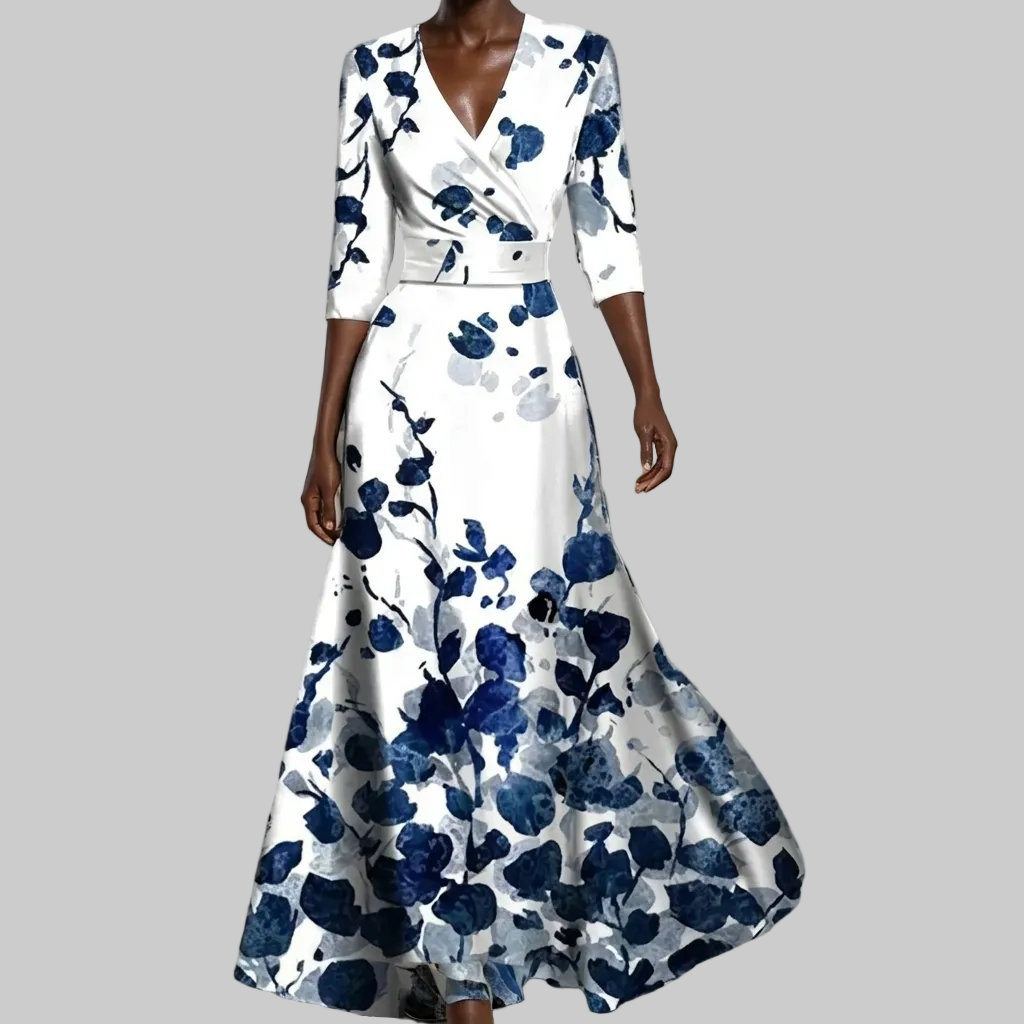 Dress with Cross V-Neck 3/4 Sleeves