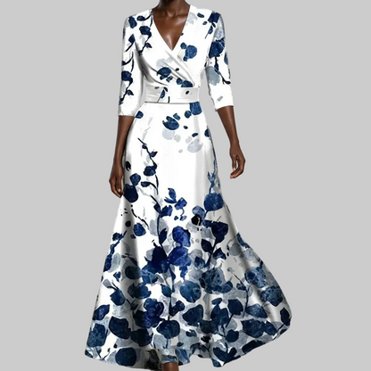 Dress with Cross V-Neck 3/4 Sleeves