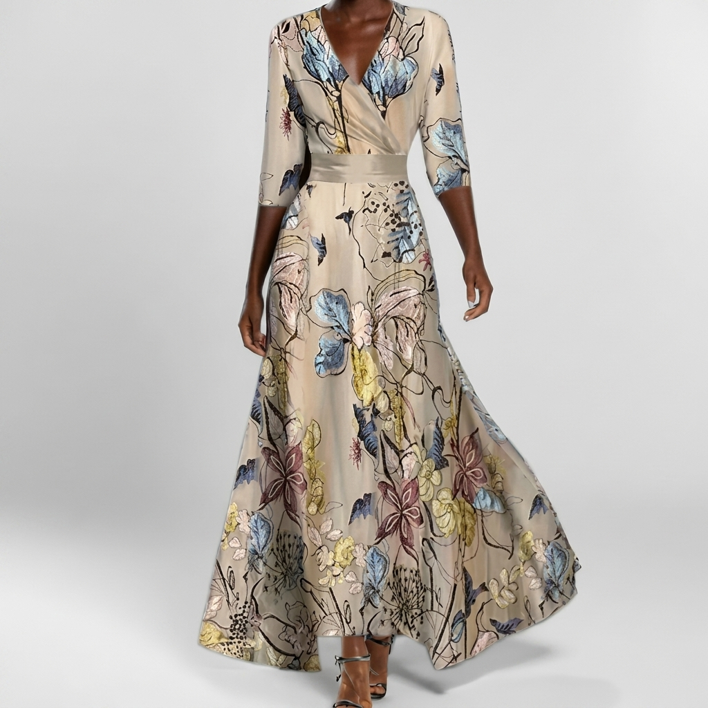 Dress with Cross V-Neck 3/4 Sleeves
