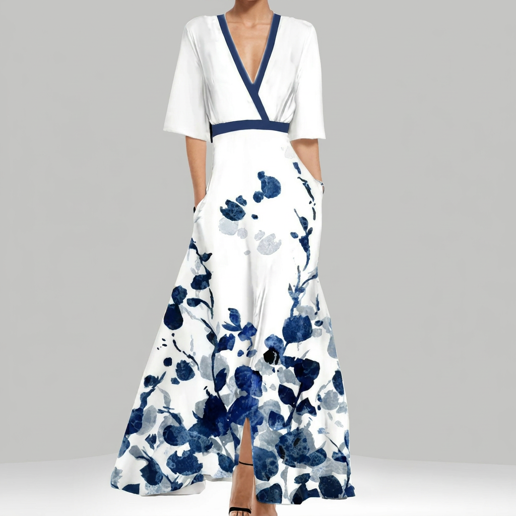 Dress with Cross V-Neck 3/4 Sleeves