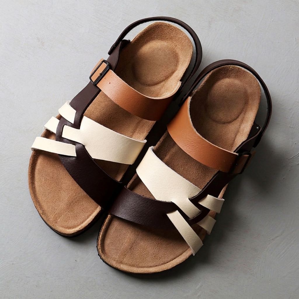 Simple Flat Cork Slippers for Men with Cutouts