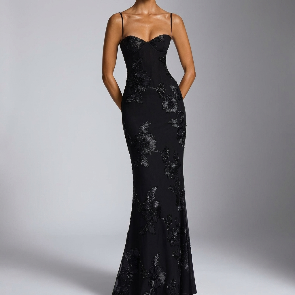 Luxury Evening Dress Floral Pattern Festive Elegant