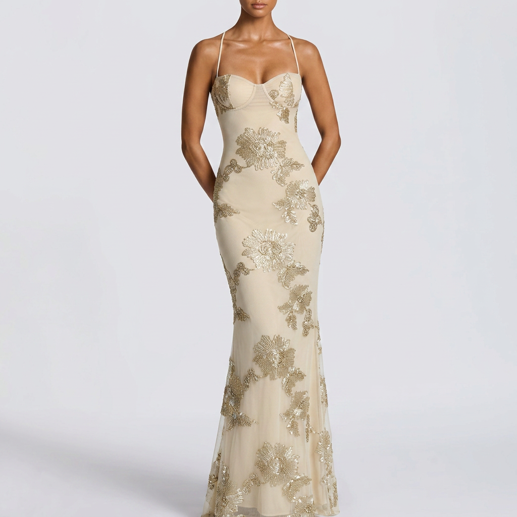 Luxury Evening Dress Floral Pattern Festive Elegant