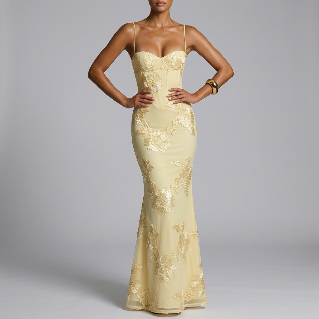 Luxury Evening Dress Floral Pattern Festive Elegant