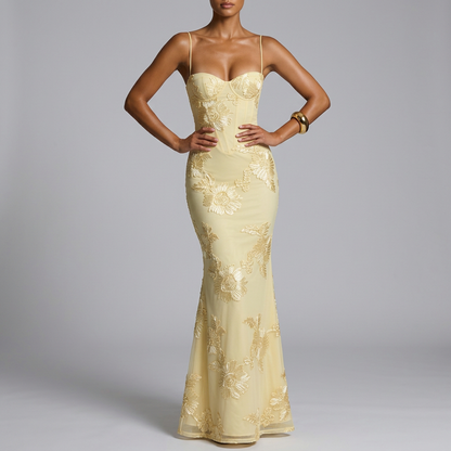 Luxury Evening Dress Floral Pattern Festive Elegant