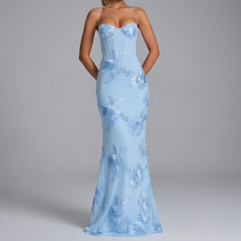 Luxury Evening Dress Floral Pattern Festive Elegant