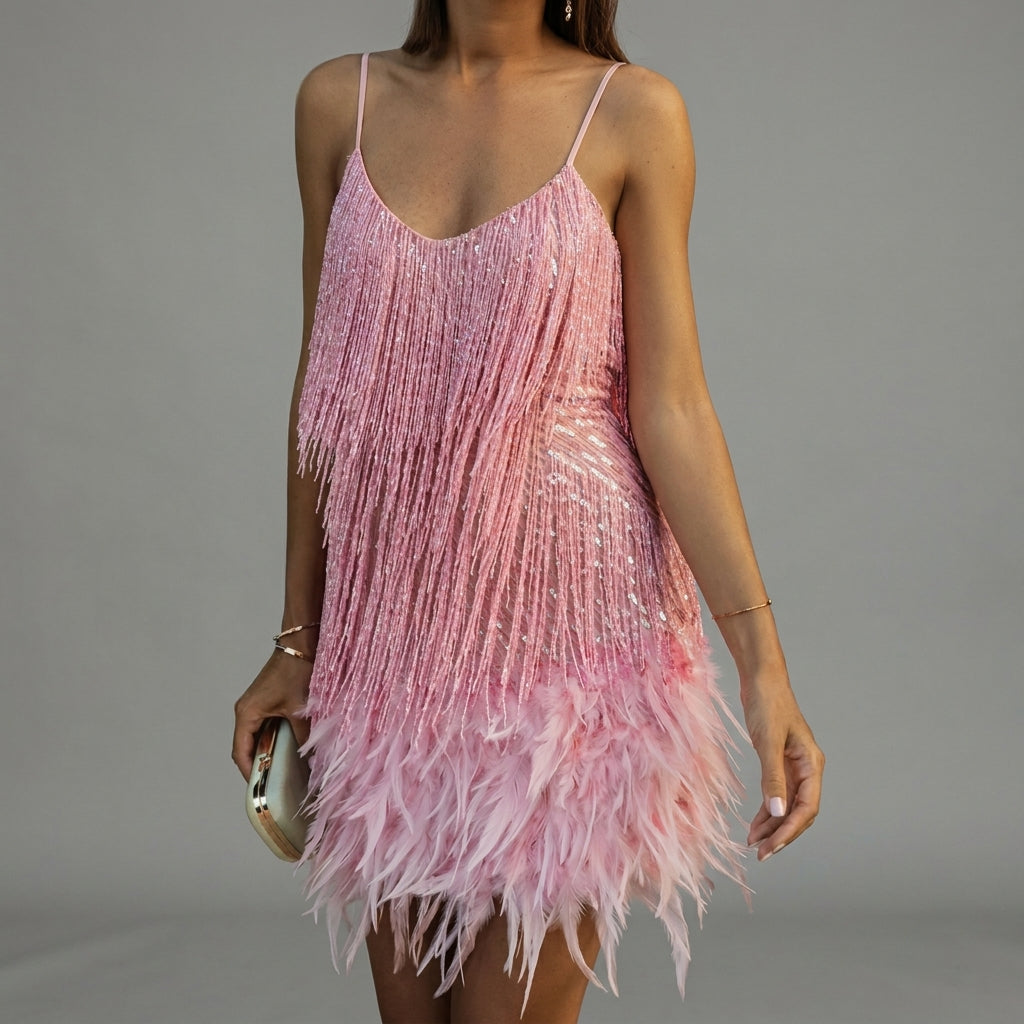 Dress with Tassels, Feathers and Sequins