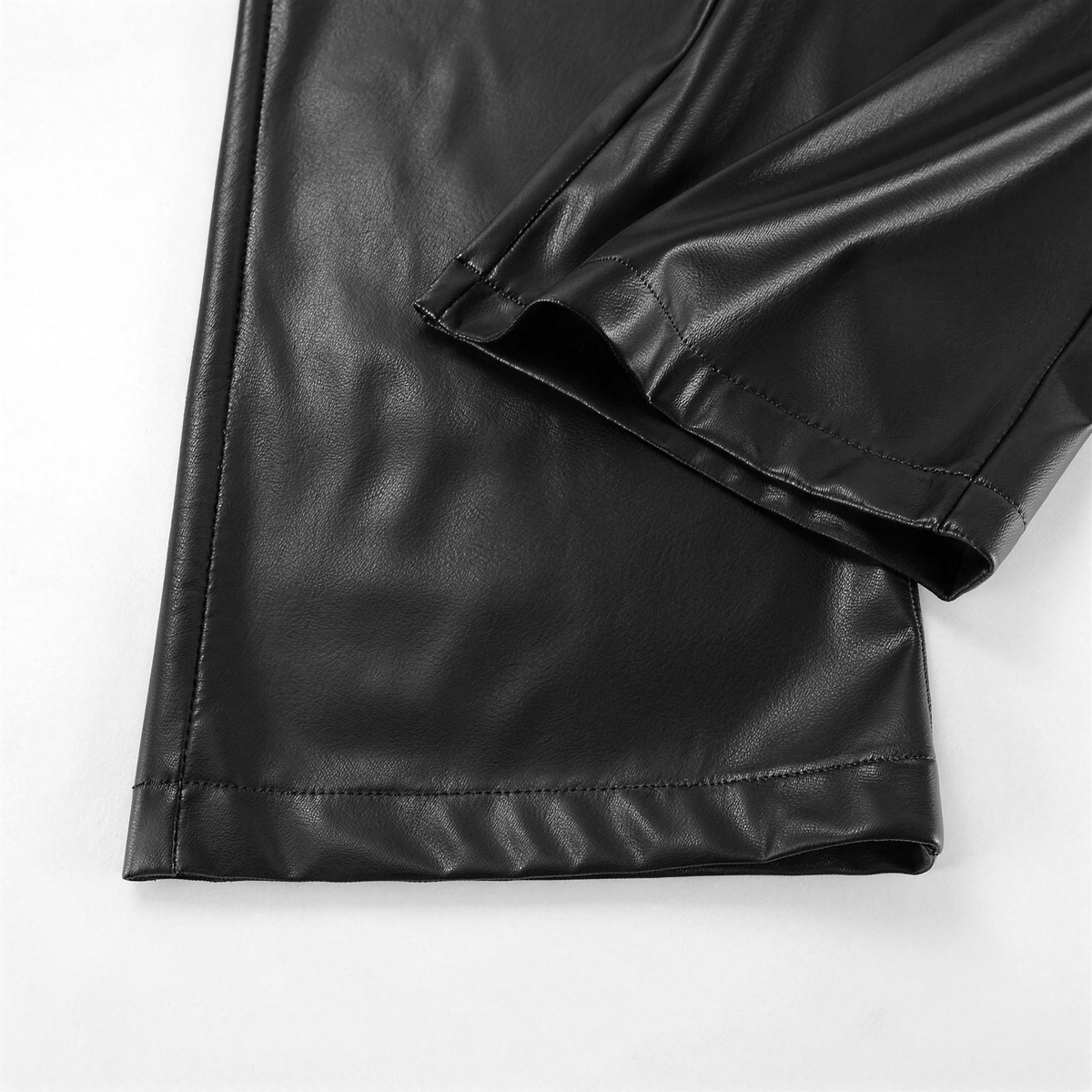 Ladies' Refined Leather Look Trousers with High Waist and Wide Legs