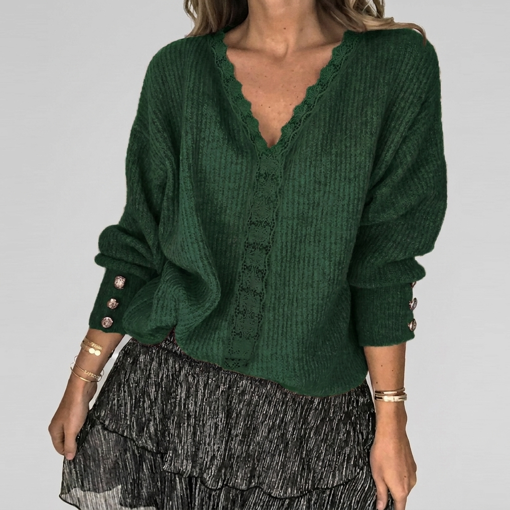 Summer V-Neck Blouse with Openwork Detail