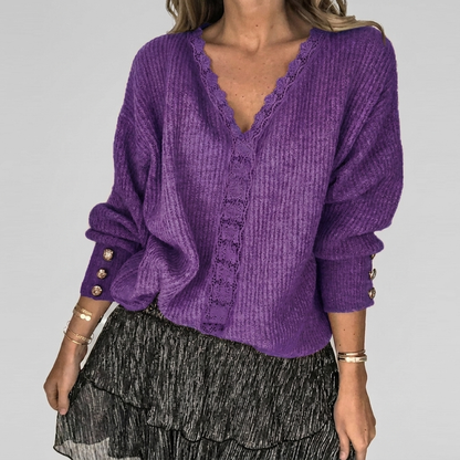 Summer V-Neck Blouse with Openwork Detail