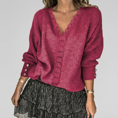 Summer V-Neck Blouse with Openwork Detail