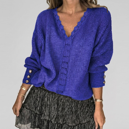 Summer V-Neck Blouse with Openwork Detail