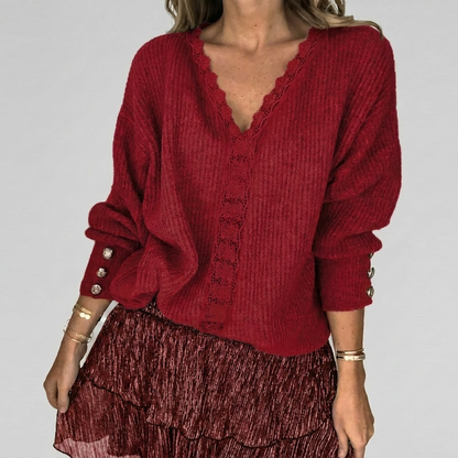 Summer V-Neck Blouse with Openwork Detail