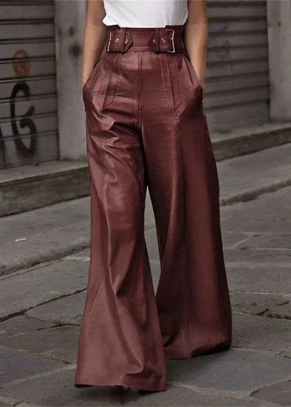 Stylish Ladies' Leather Trousers with High Waist and Wide Legs