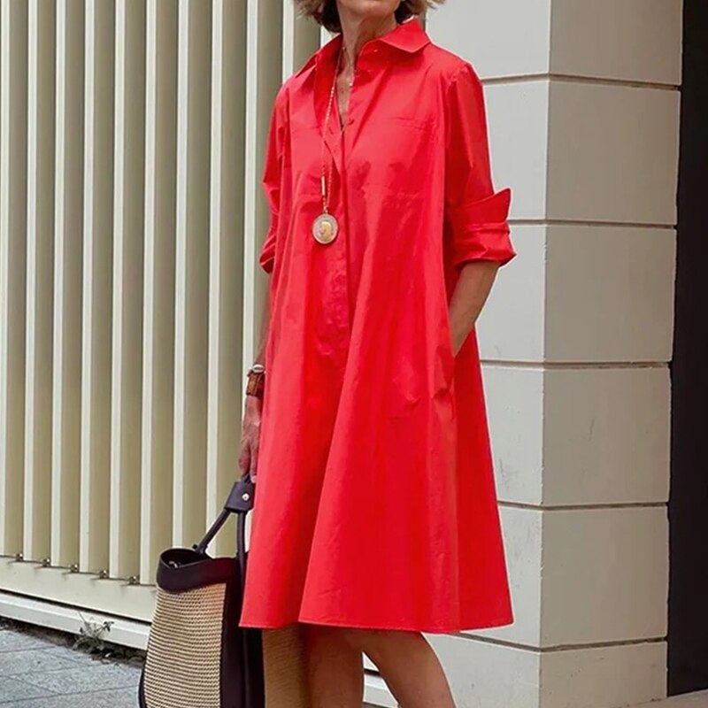 Midi dress with collar for women - Roella