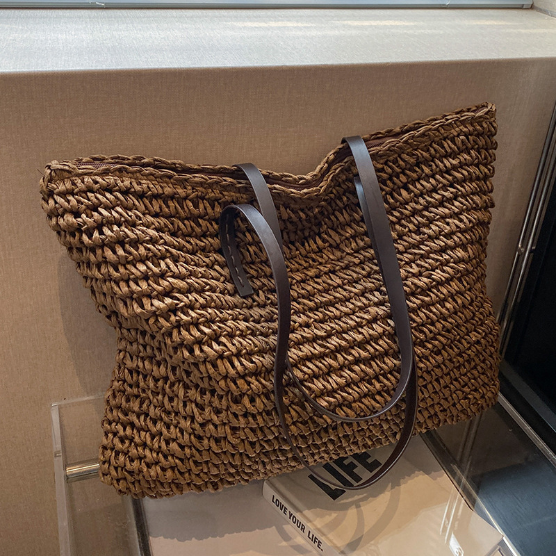 Borsa da spiaggia in paglia francese - Capiente borsa estiva intrecciata