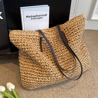 Borsa da spiaggia in paglia francese - Capiente borsa estiva intrecciata