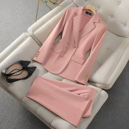 Elegante tailleur da donna a due pezzi - blazer con revers e pantaloni coordinati