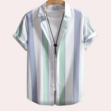 Trendy Striped Men's Shirt with Short Sleeves