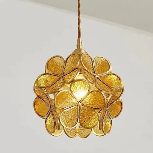 Handgefertigte Pendelleuchte aus Glas und Messing