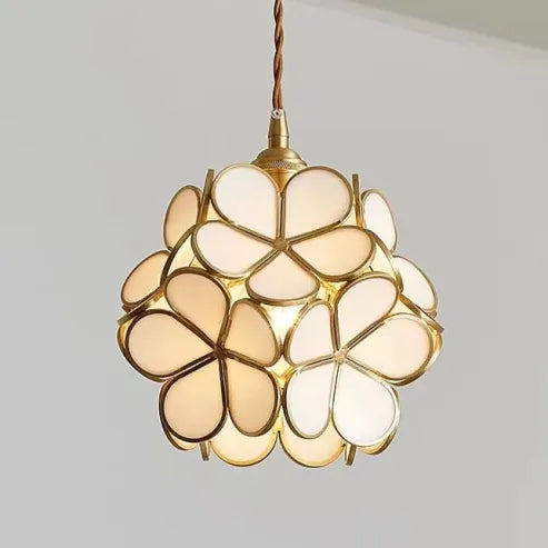 Handgefertigte Pendelleuchte aus Glas und Messing