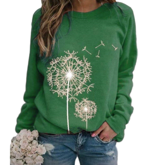 Ladies' Cosy Sweater with Fluffy Flower Print and Round Neck