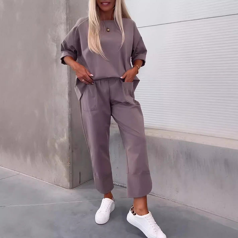 Ladies' Relaxed Two-Piece Set with Loose Top and Pockets