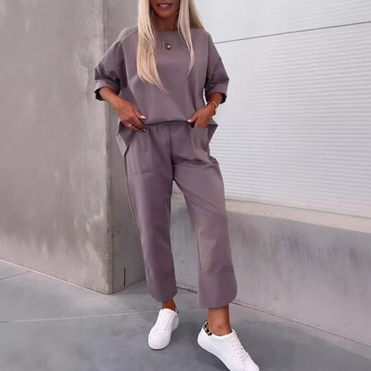 Ladies' Relaxed Two-Piece Set with Loose Top and Pockets