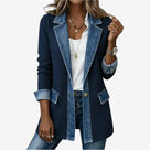 Ladies Trendy Ribbed Jacket with Notched Collar and Buttons