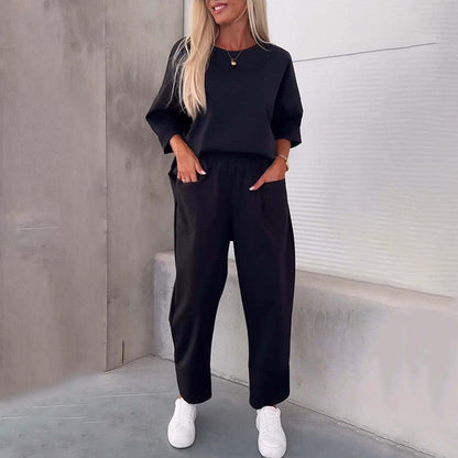 Ladies' Relaxed Two-Piece Set with Loose Top and Pockets