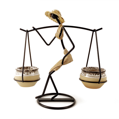 Creative Candle Holder in Balance Shape – Artistic Table Decoration Made of Cast Iron for a Warm Atmosphere