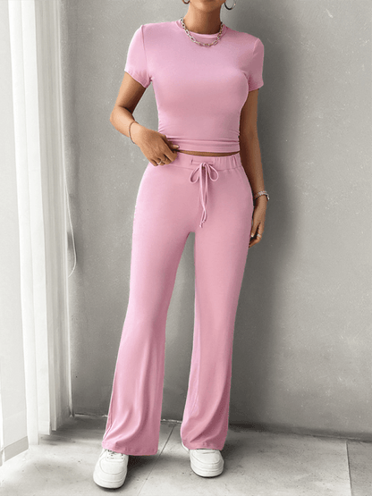 Comfortable Lounge Set for Women with Crop Top and Drawstring Trousers
