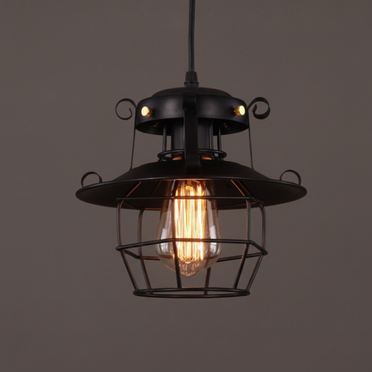 Industrial Pendant Light with Metal Cage and Adjustable Cable for Interior