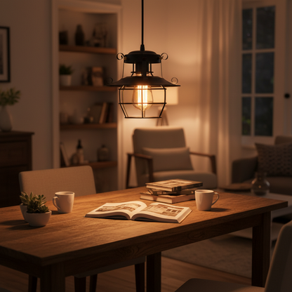 Industrial Pendant Light with Metal Cage and Adjustable Cable for Interior