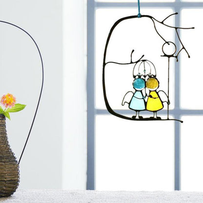 Glass Sun Catcher with Decorative Design for Atmospheric Light Reflections Indoors