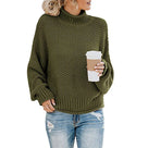 Cálido suéter oversize de cuello vuelto para mujer de punto grueso