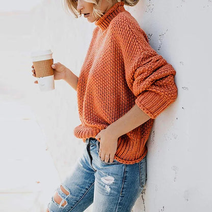 Ladies' Warm Oversized Roll Neck Sweater with Chunky Knit