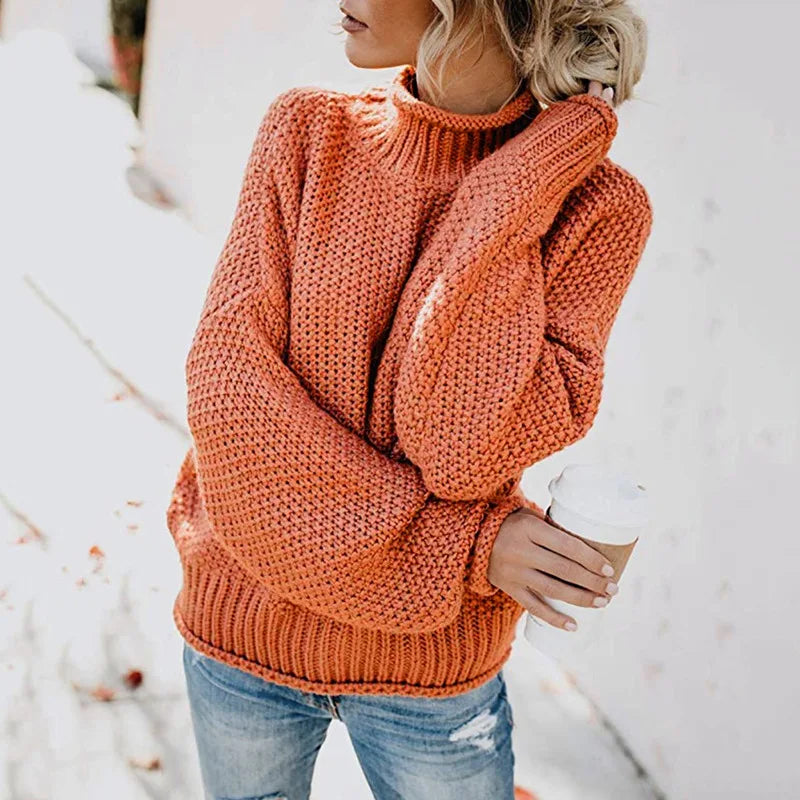 Ladies' Warm Oversized Roll Neck Sweater with Chunky Knit