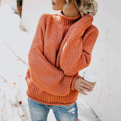 Ladies' Warm Oversized Roll Neck Sweater with Chunky Knit