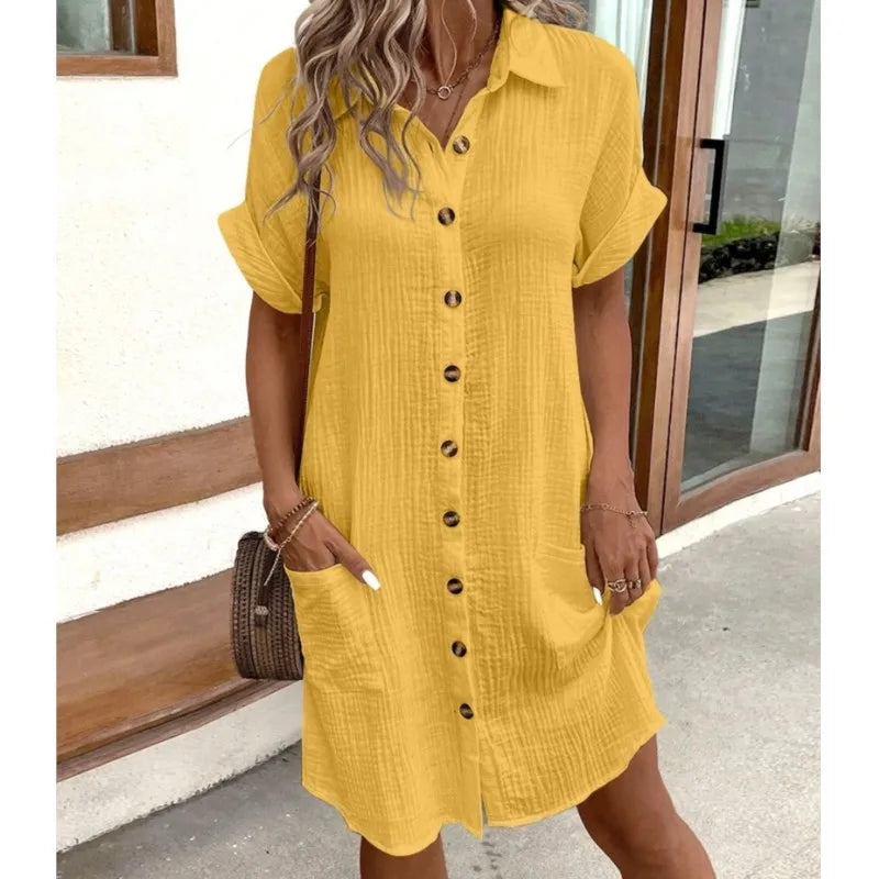 Light Summer Dress with Collar and Pockets for Women Casual Chic
