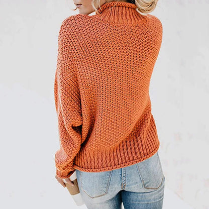 Ladies' Warm Oversized Roll Neck Sweater with Chunky Knit