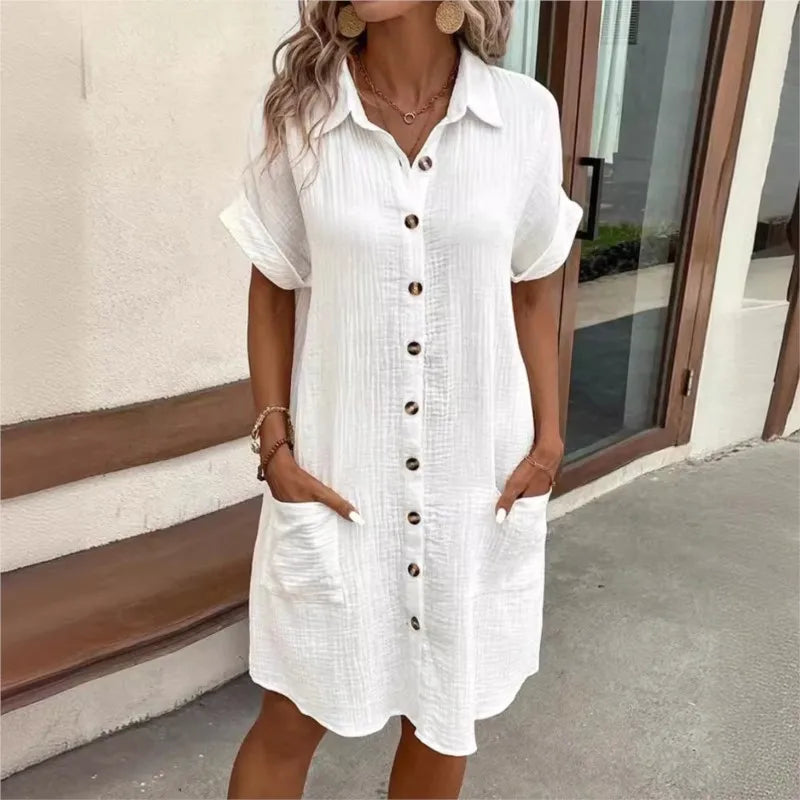 Light Summer Dress with Collar and Pockets for Women Casual Chic