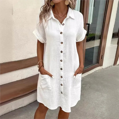 Light Summer Dress with Collar and Pockets for Women Casual Chic