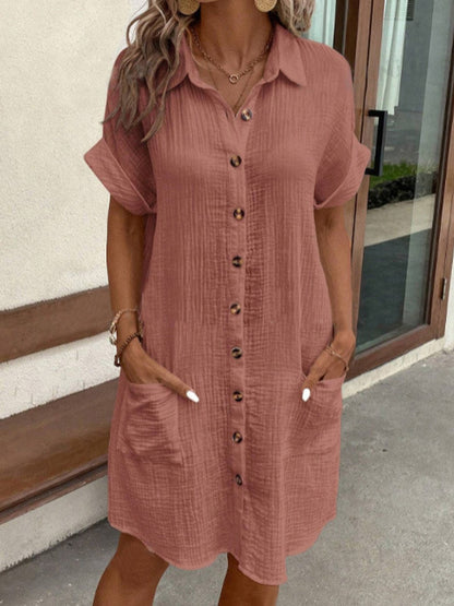 Light Summer Dress with Collar and Pockets for Women Casual Chic