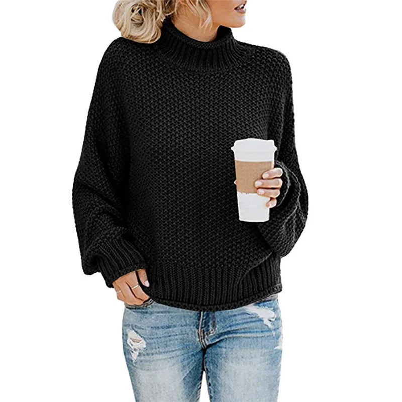 Ladies' Warm Oversized Roll Neck Sweater with Chunky Knit