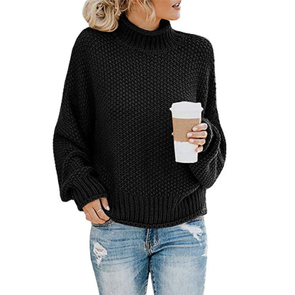 Ladies' Warm Oversized Roll Neck Sweater with Chunky Knit