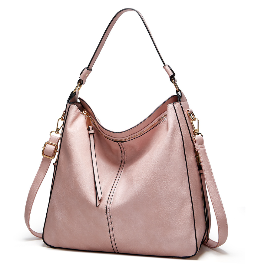 Classic leather shoulder bag with sleek gold details