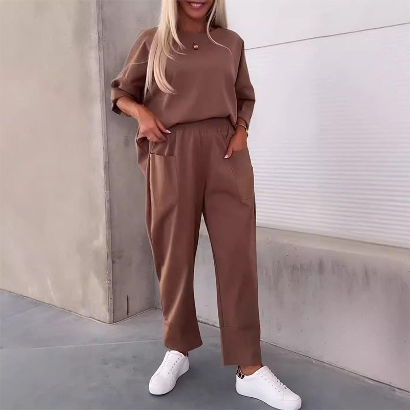 Ladies' Relaxed Two-Piece Set with Loose Top and Pockets