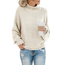 Cálido suéter oversize de cuello vuelto para mujer de punto grueso